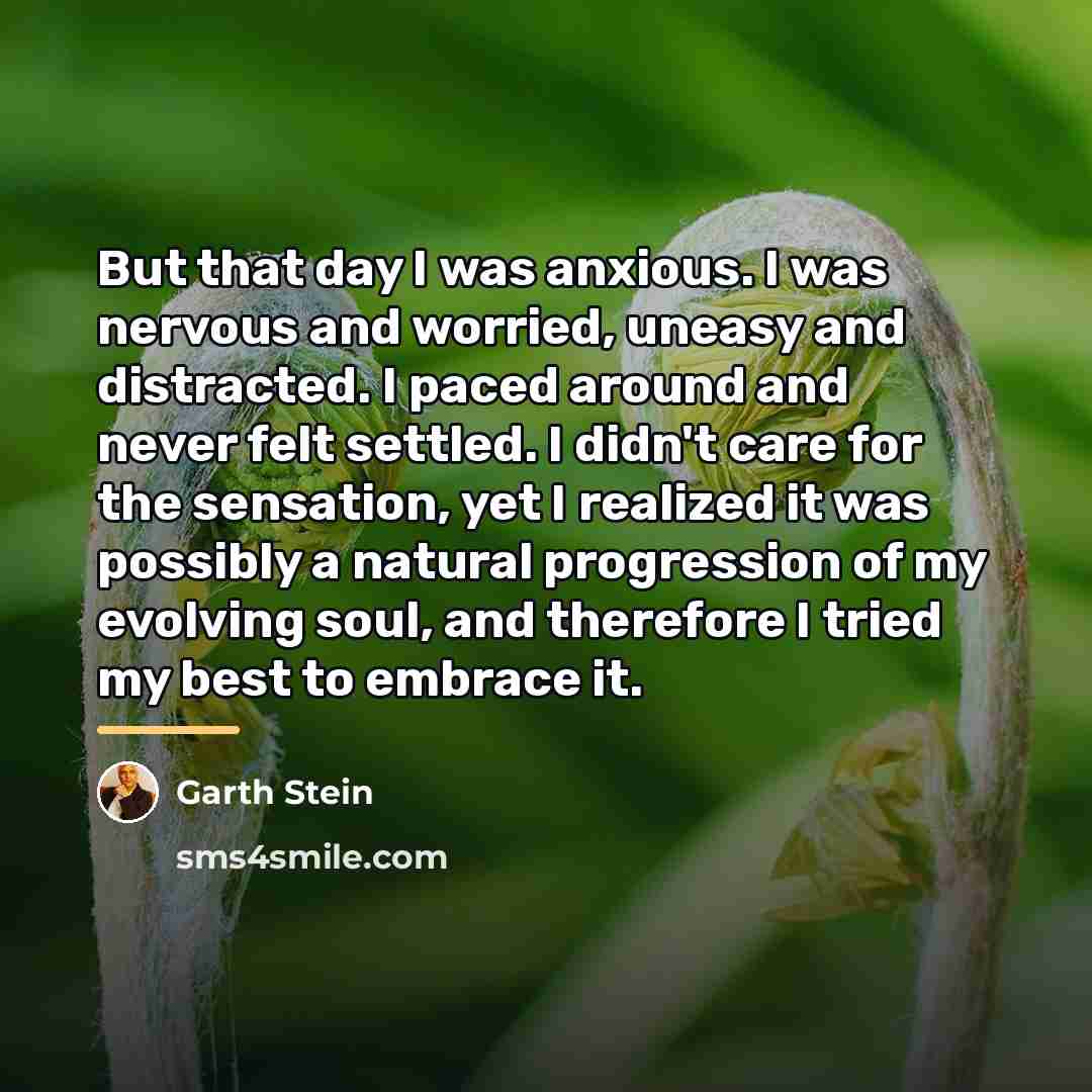 “But that day I was anxious. I was nervous and…” quote by Garth Stein