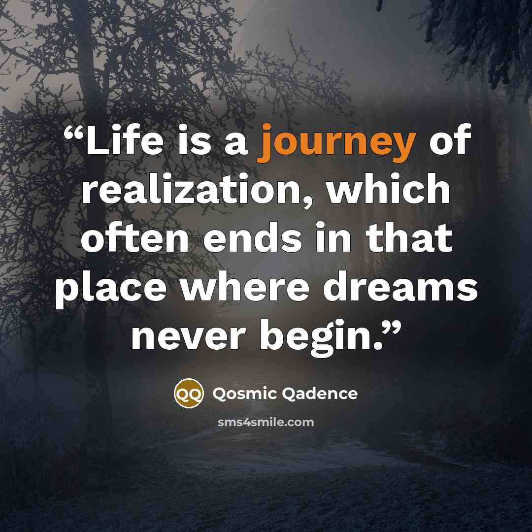 “Life is a journey of realization, which often ends in that place where dreams never begin.” quote by Qosmic Qadence