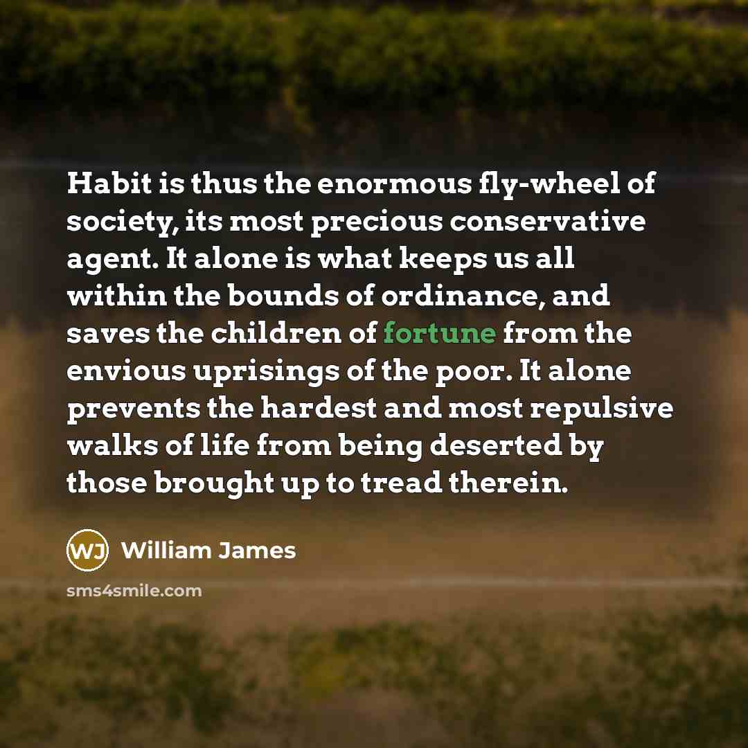 “Habit is thus the enormous fly-wheel of society, its most…” quote by William James