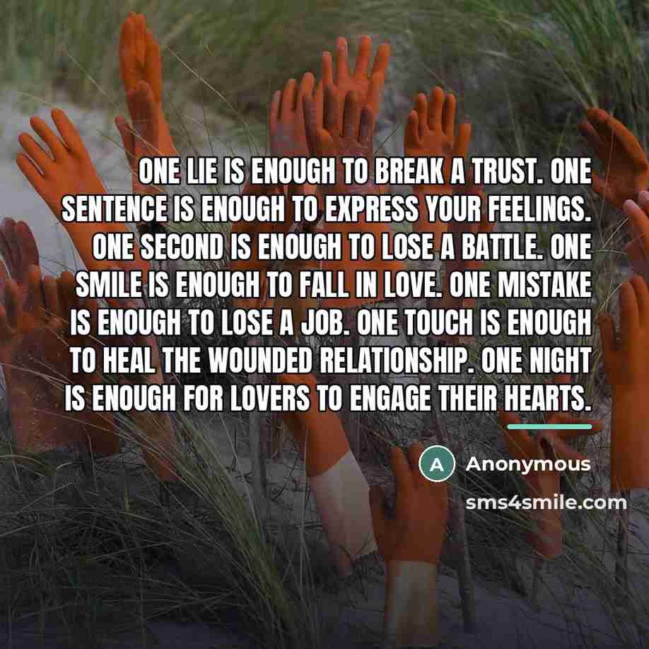 “One LIE is enough to break a trust. One SENTENCE…” quote by Anonymous