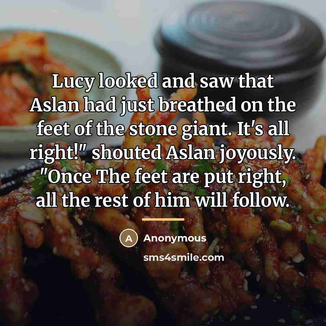 “Lucy looked and saw that Aslan had just breathed on…” quote by Anonymous