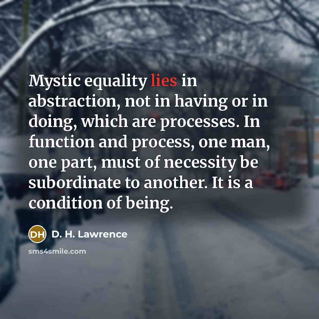 “Mystic equality lies in abstraction, not in having or in…” quote by D. H. Lawrence