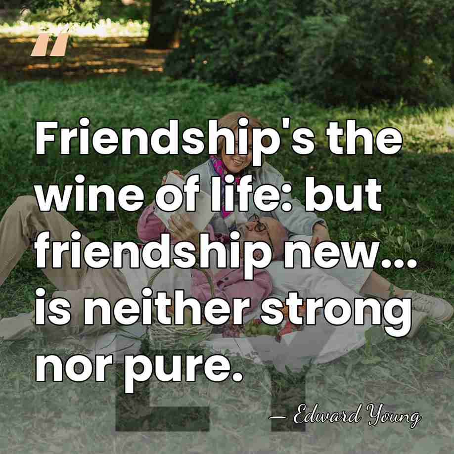 Friendship's the wine of life: but friendship new... is neither strong nor&hellip; - Edward Young
