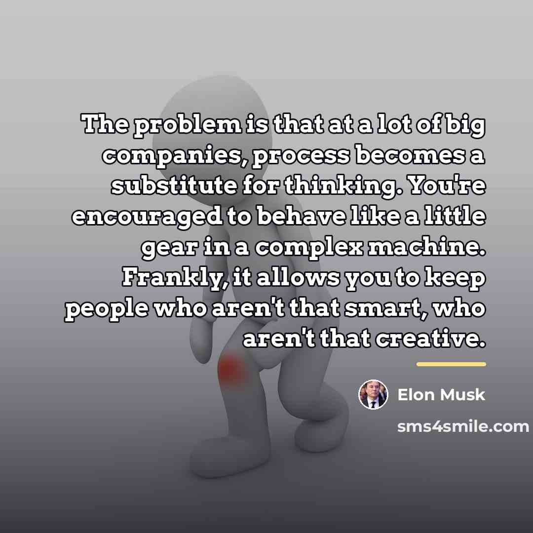 “The problem is that at a lot of big companies,…” quote by Elon Musk