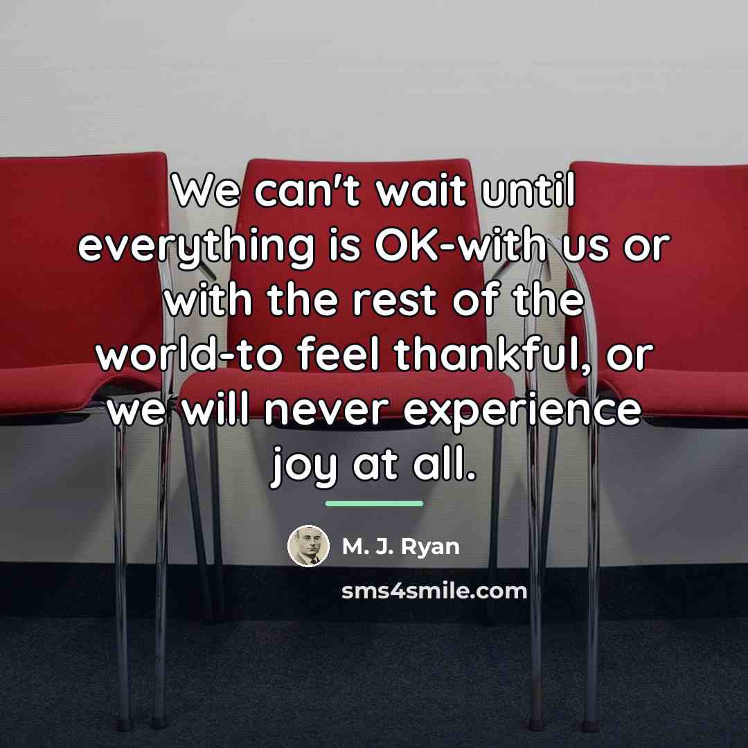 “We can't wait until everything is OK-with us or with…” quote by M. J. Ryan