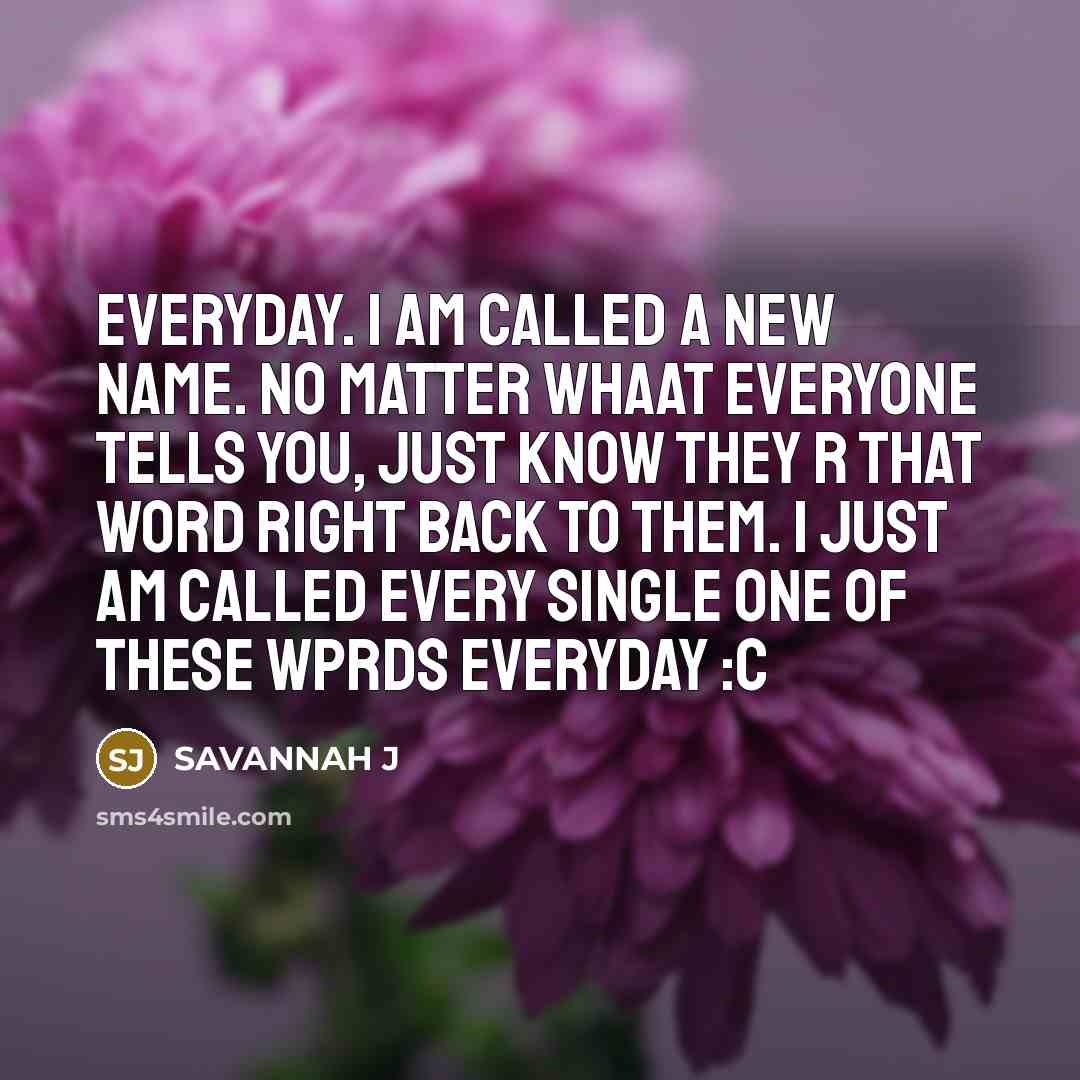 “Everyday. I am called a new name. No matter whaat everyone tells you, just know they r that word right back to them. I just am called every single one of these wprds everyday :c” quote by Savannah J