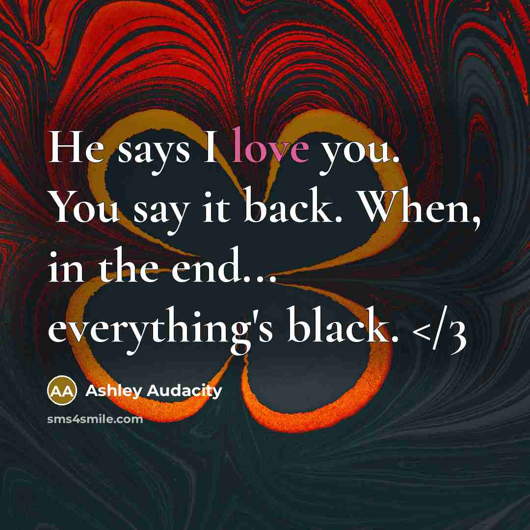 “He says I love you. You say it back. When, in the end... everything's black.” quote by Ashley Audacity