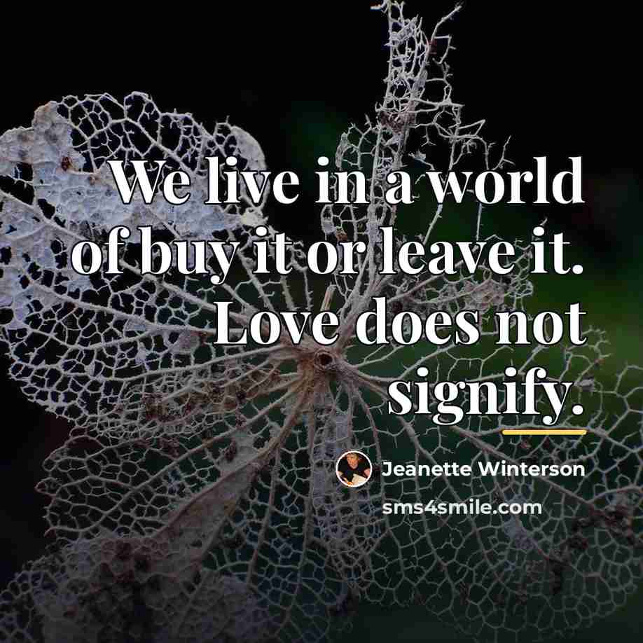 “We live in a world of buy it or leave…” quote by Jeanette Winterson