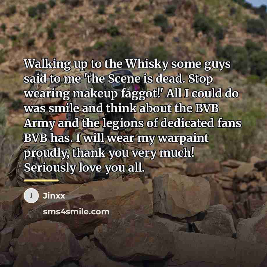“Walking up to the Whisky some guys said to me…” quote by Jinxx