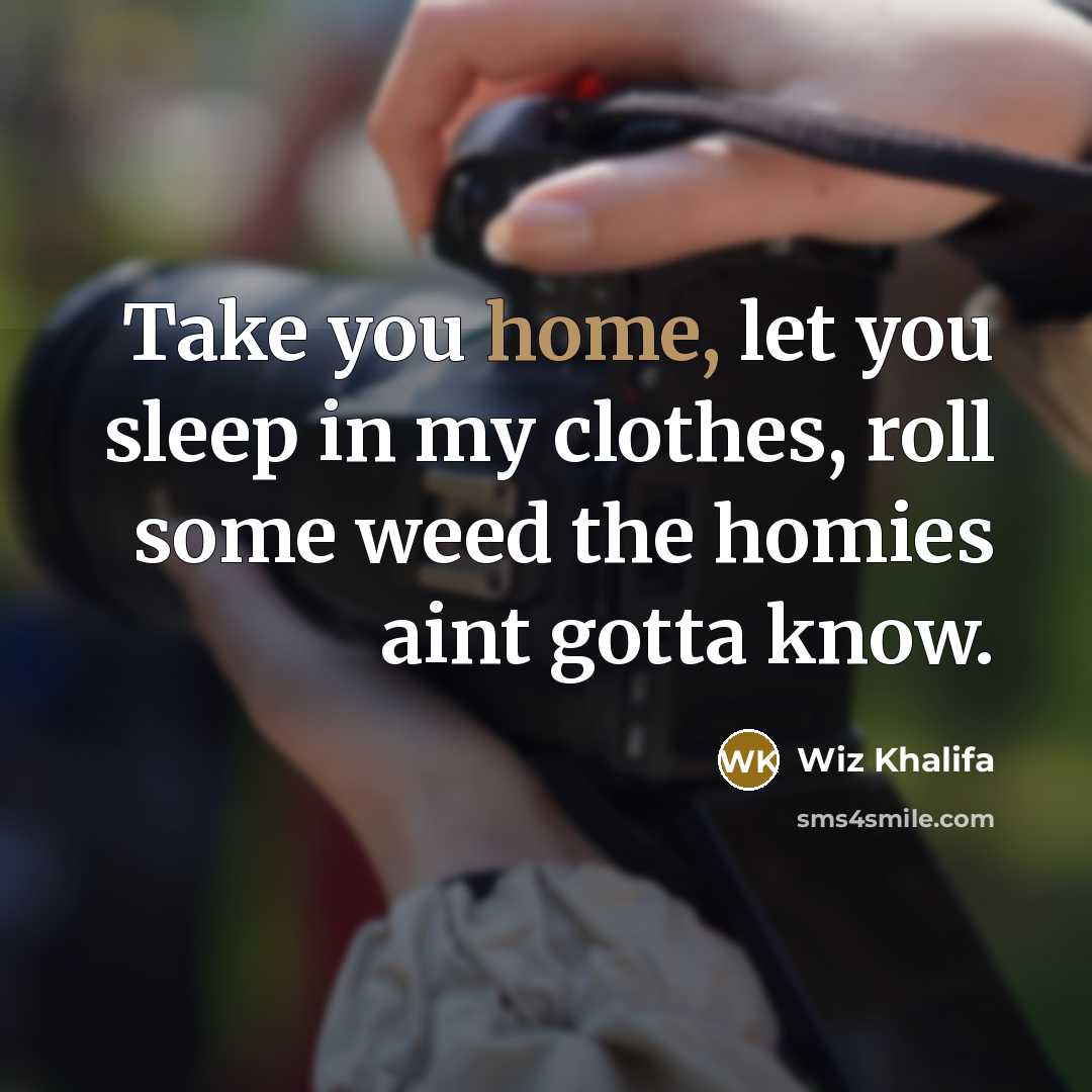 “Take you home, let you sleep in my clothes, roll some weed the homies aint gotta know.” quote by Wiz Khalifa