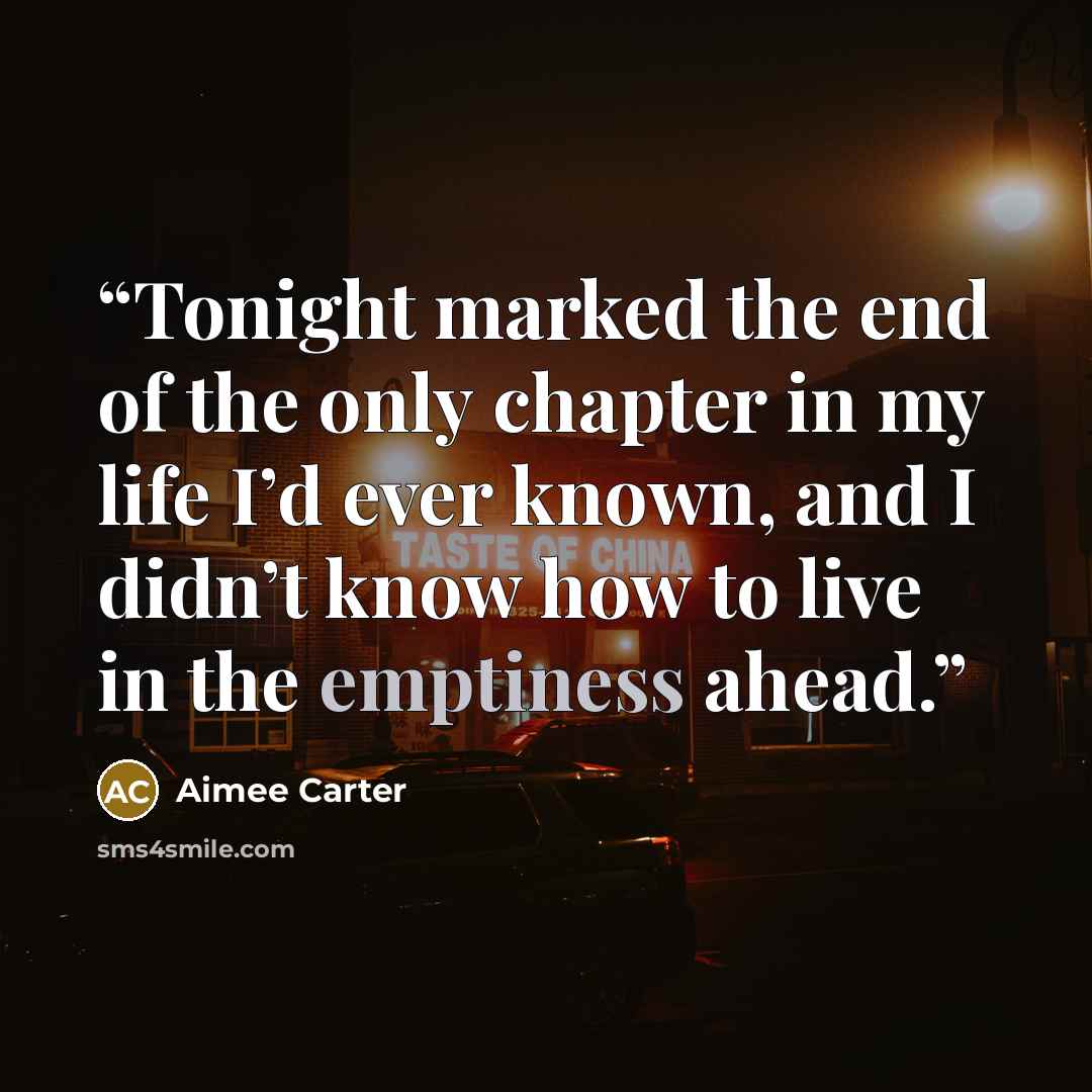 “Tonight marked the end of the only chapter in my life I’d ever known, and I didn’t know how to live in the emptiness ahead.” quote by aimee carter