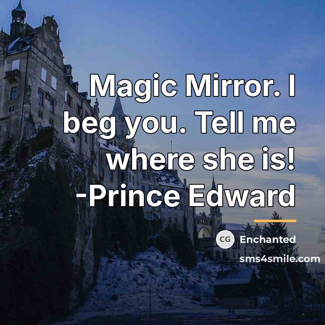 “Magic Mirror. I beg you. Tell me where she is!…” quote by Enchanted