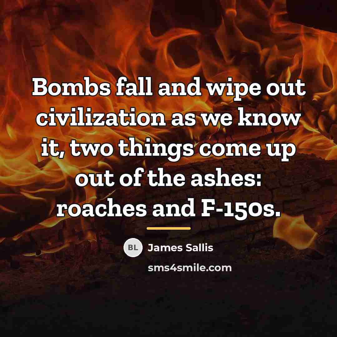 “Bombs fall and wipe out civilization as we know it,…” quote by James Sallis