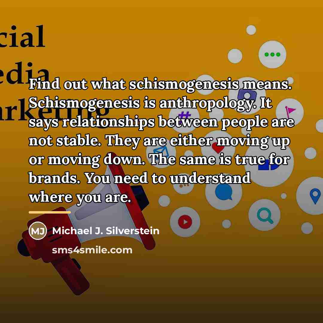 “Find out what schismogenesis means. Schismogenesis is anthropology. It says…” quote by Michael J. Silverstein