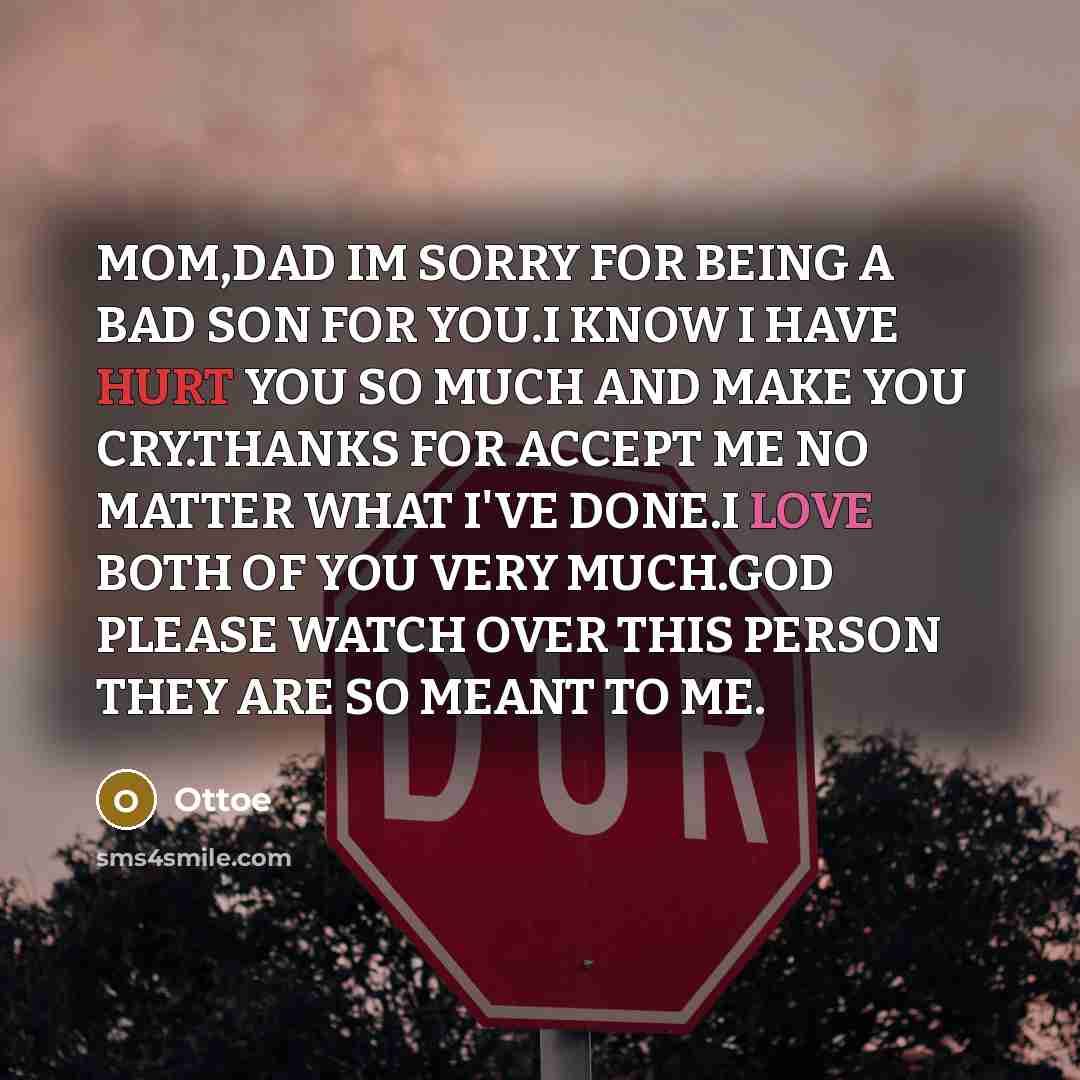 “MOM,DAD IM SORRY FOR BEING A BAD SON FOR YOU.I KNOW I HAVE HURT YOU SO MUCH AND MAKE YOU CRY.THANKS FOR ACCEPT ME NO MATTER WHAT I'VE DONE.I LOVE BOTH OF YOU VERY MUCH.GOD PLEASE WATCH OVER THIS PERSON THEY ARE SO MEANT TO ME.” quote by Ottoe