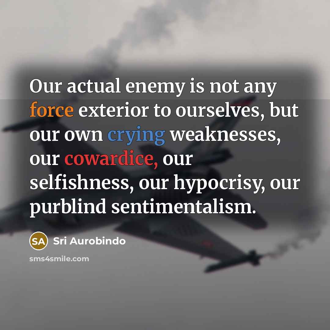 “Our actual enemy is not any force exterior to ourselves,…” quote by Sri Aurobindo