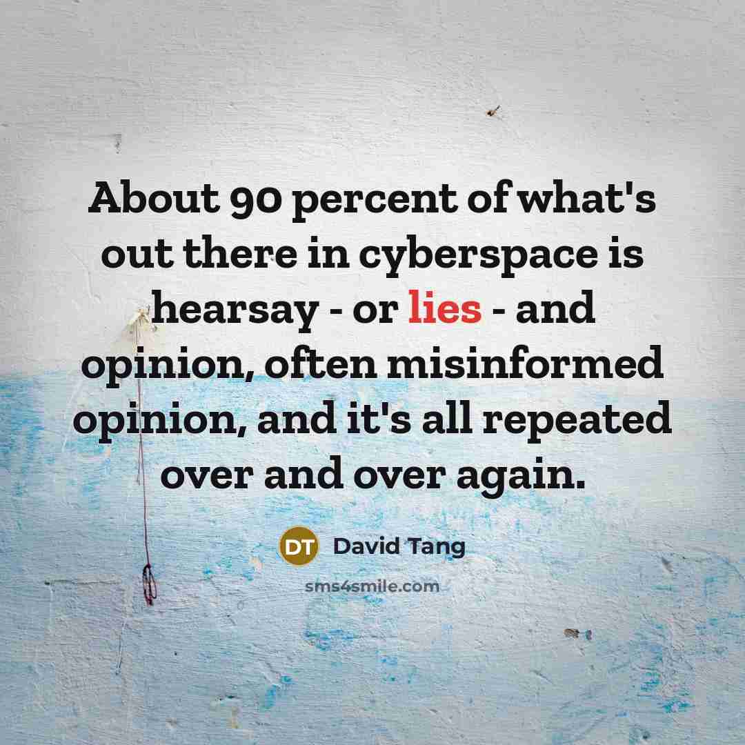 “About 90 percent of what's out there in cyberspace is…” quote by David Tang