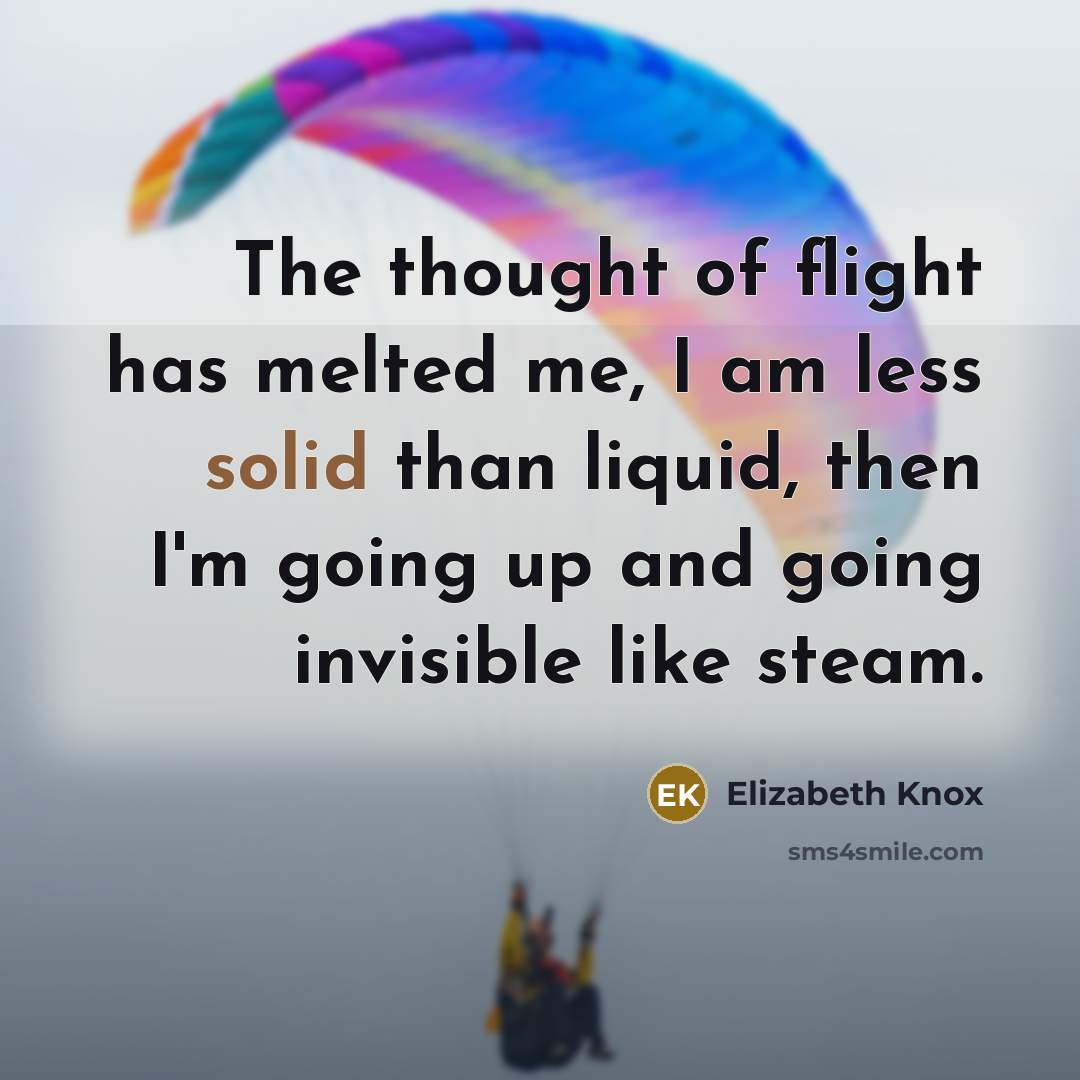 “The thought of flight has melted me, I am less…” quote by Elizabeth Knox