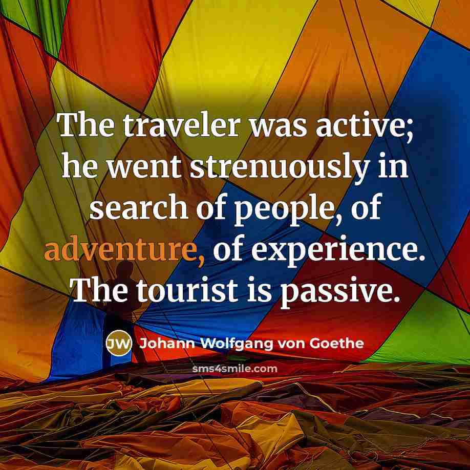 “The traveler was active; he went strenuously in search of…” quote by Johann Wolfgang von Goethe