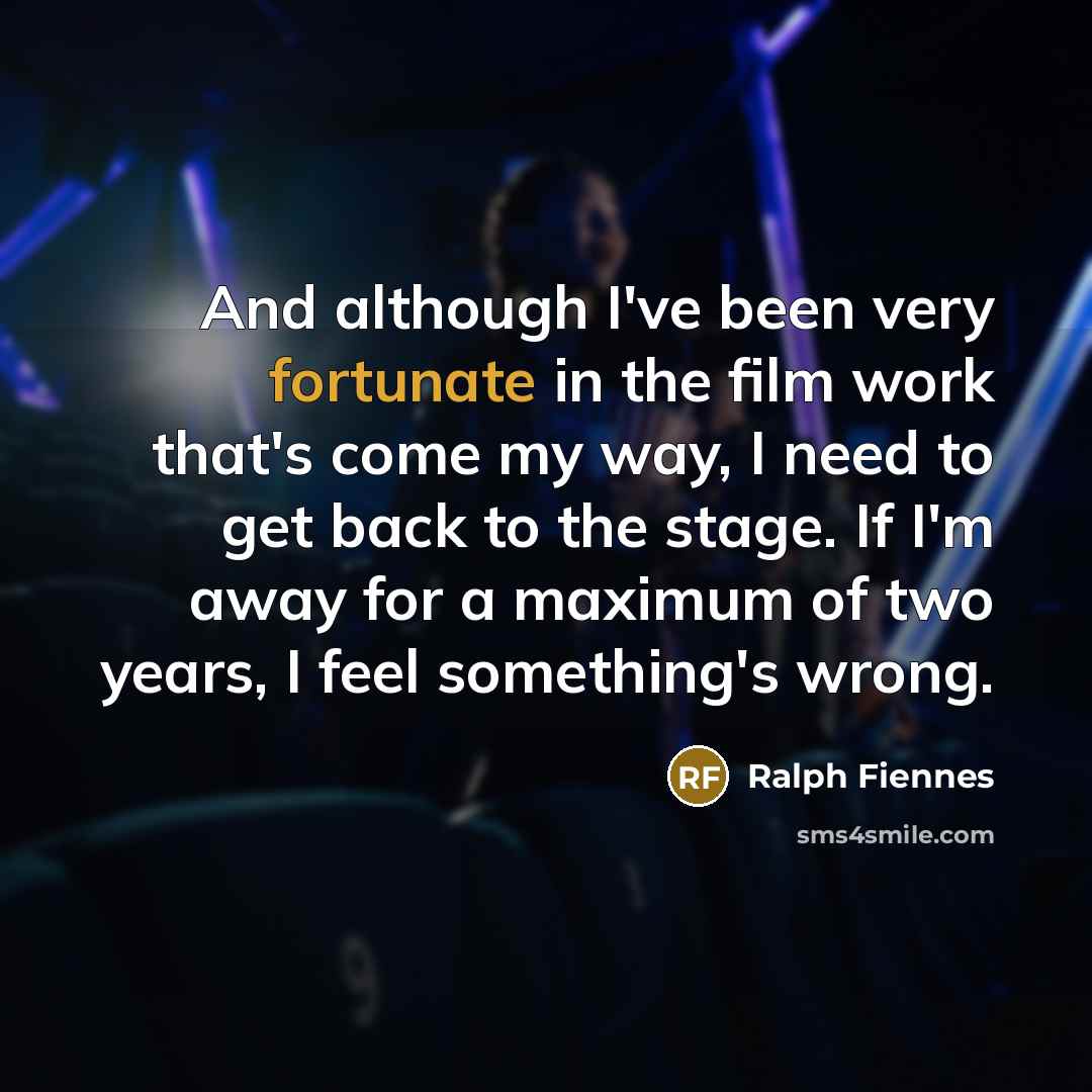 “And although I've been very fortunate in the film work…” quote by Ralph Fiennes