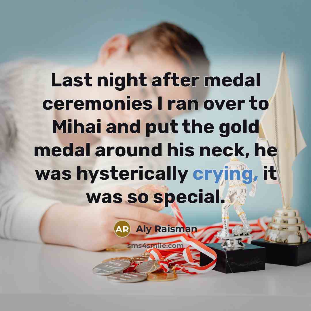 “Last night after medal ceremonies I ran over to Mihai…” quote by Aly Raisman