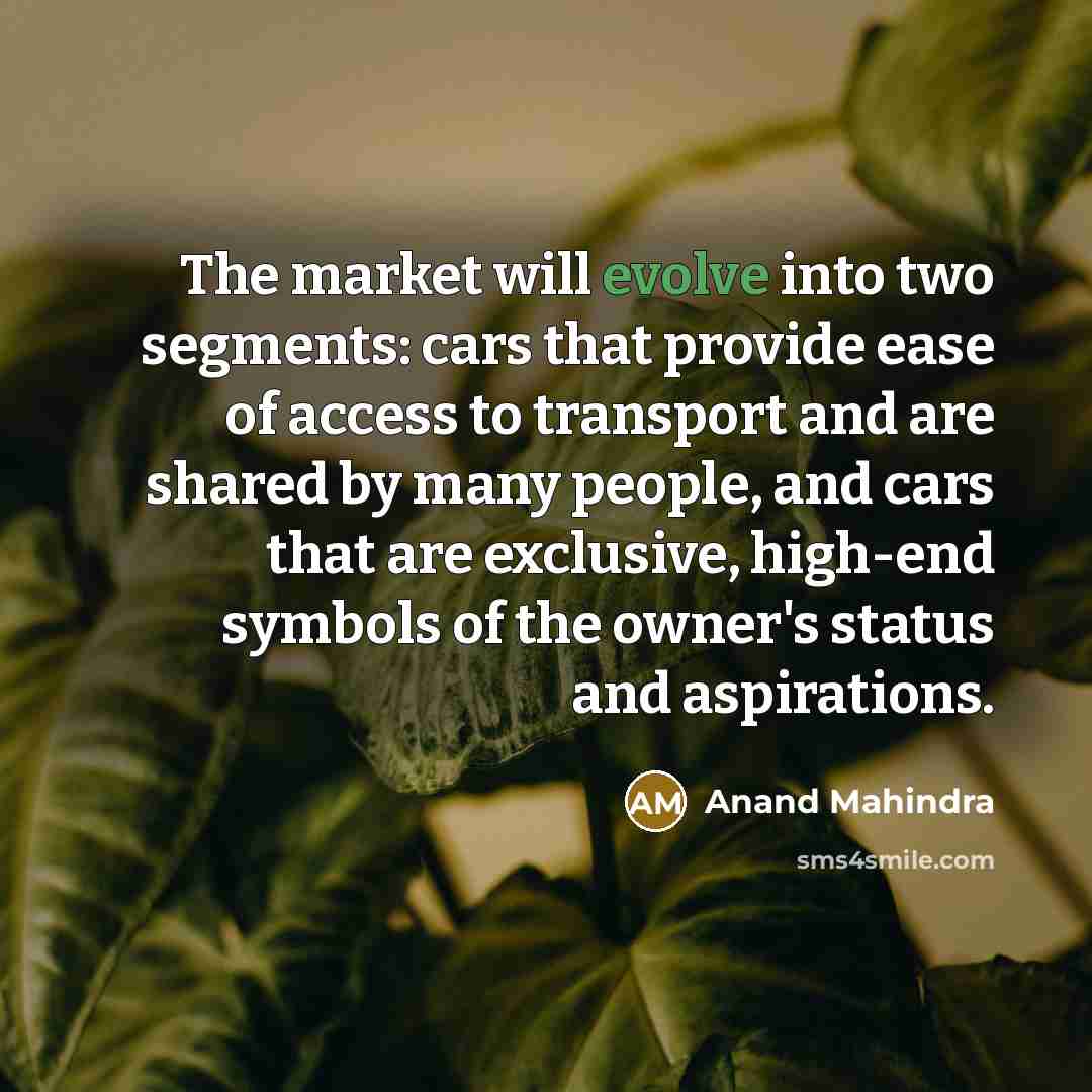 “The market will evolve into two segments: cars that provide…” quote by Anand Mahindra