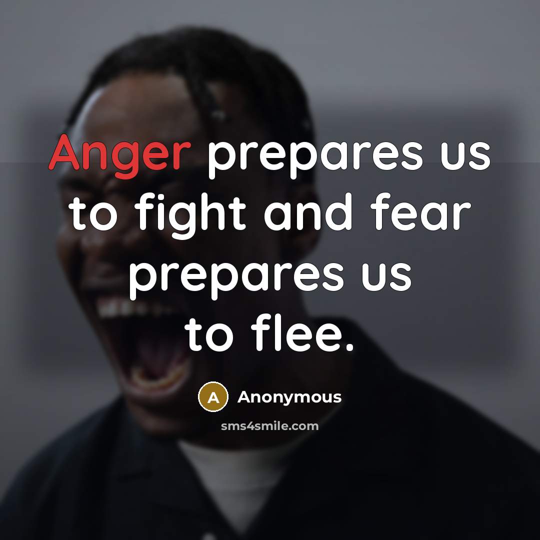 “Anger prepares us to fight and fear prepares us to…” quote by Anonymous