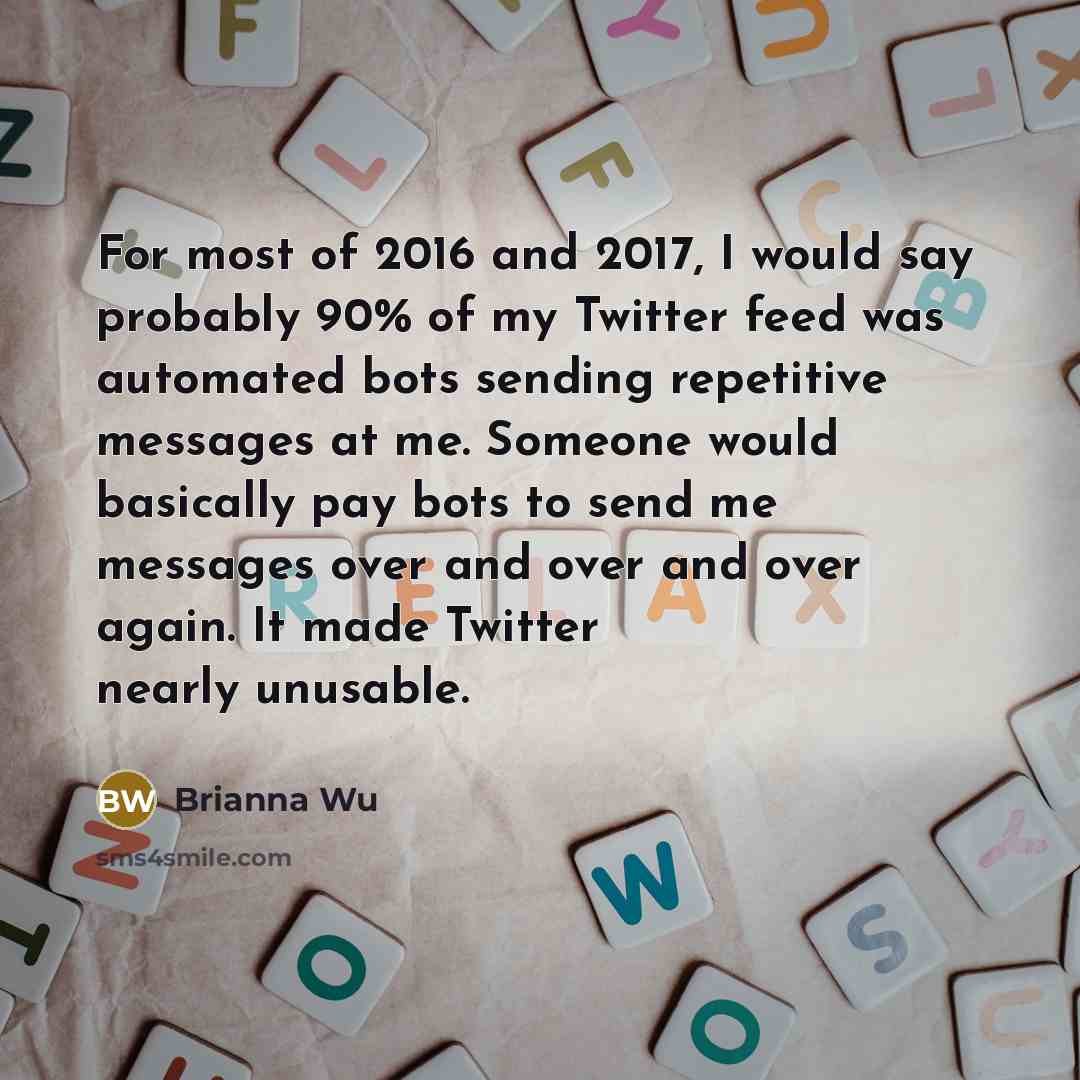 “For most of 2016 and 2017, I would say probably…” quote by Brianna Wu