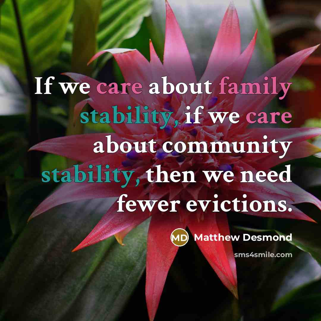“If we care about family stability, if we care about…” quote by Matthew Desmond