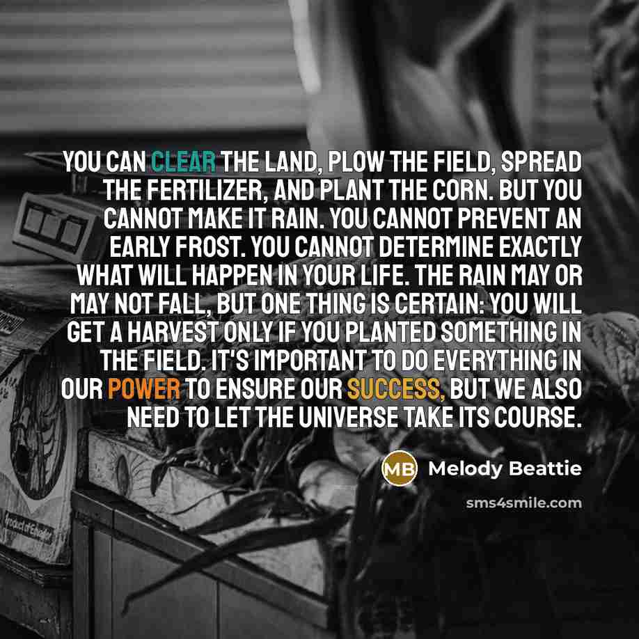 “You can clear the land, plow the field, spread the…” quote by Melody Beattie
