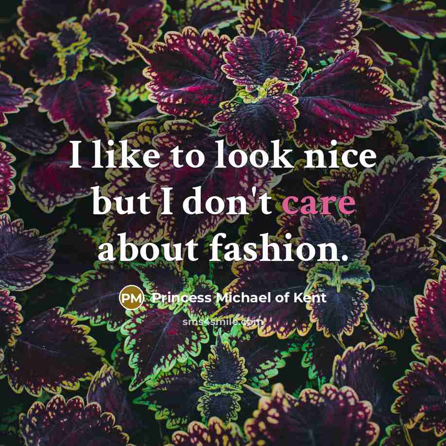 “I like to look nice but I don't care about…” quote by Princess Michael of Kent