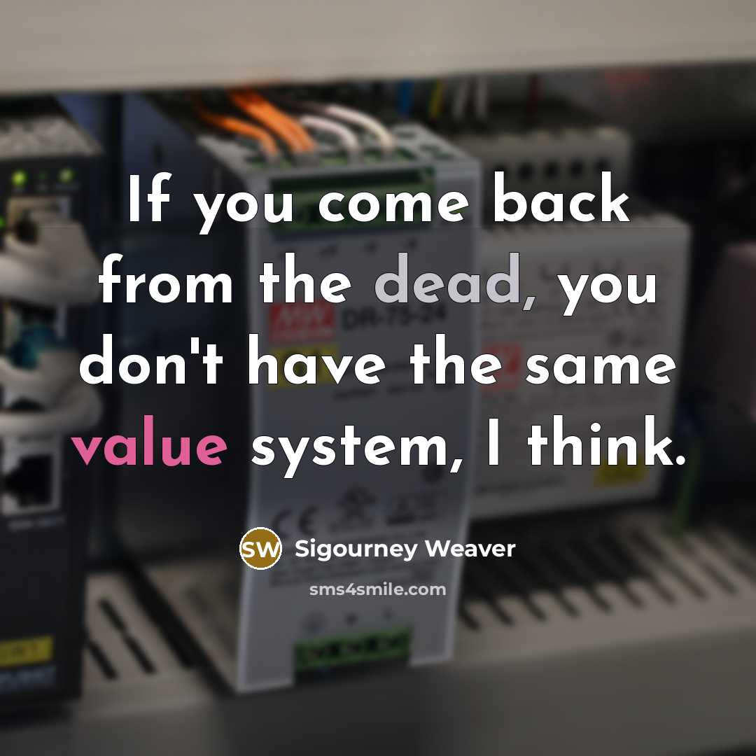 “If you come back from the dead, you don't have the same value system, I think.” quote by Sigourney Weaver