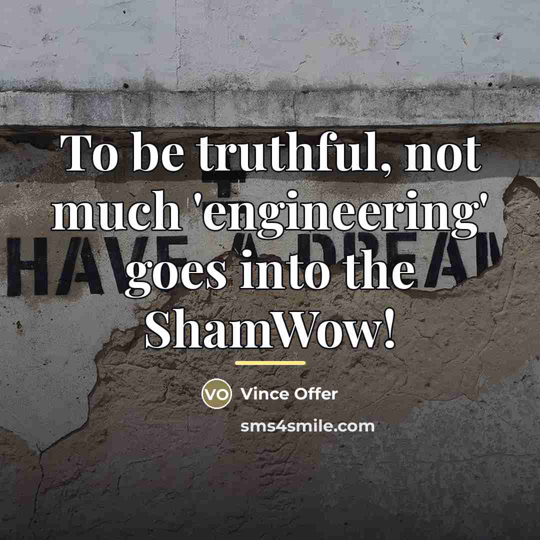 “To be truthful, not much 'engineering' goes into the ShamWow!…” quote by Vince Offer