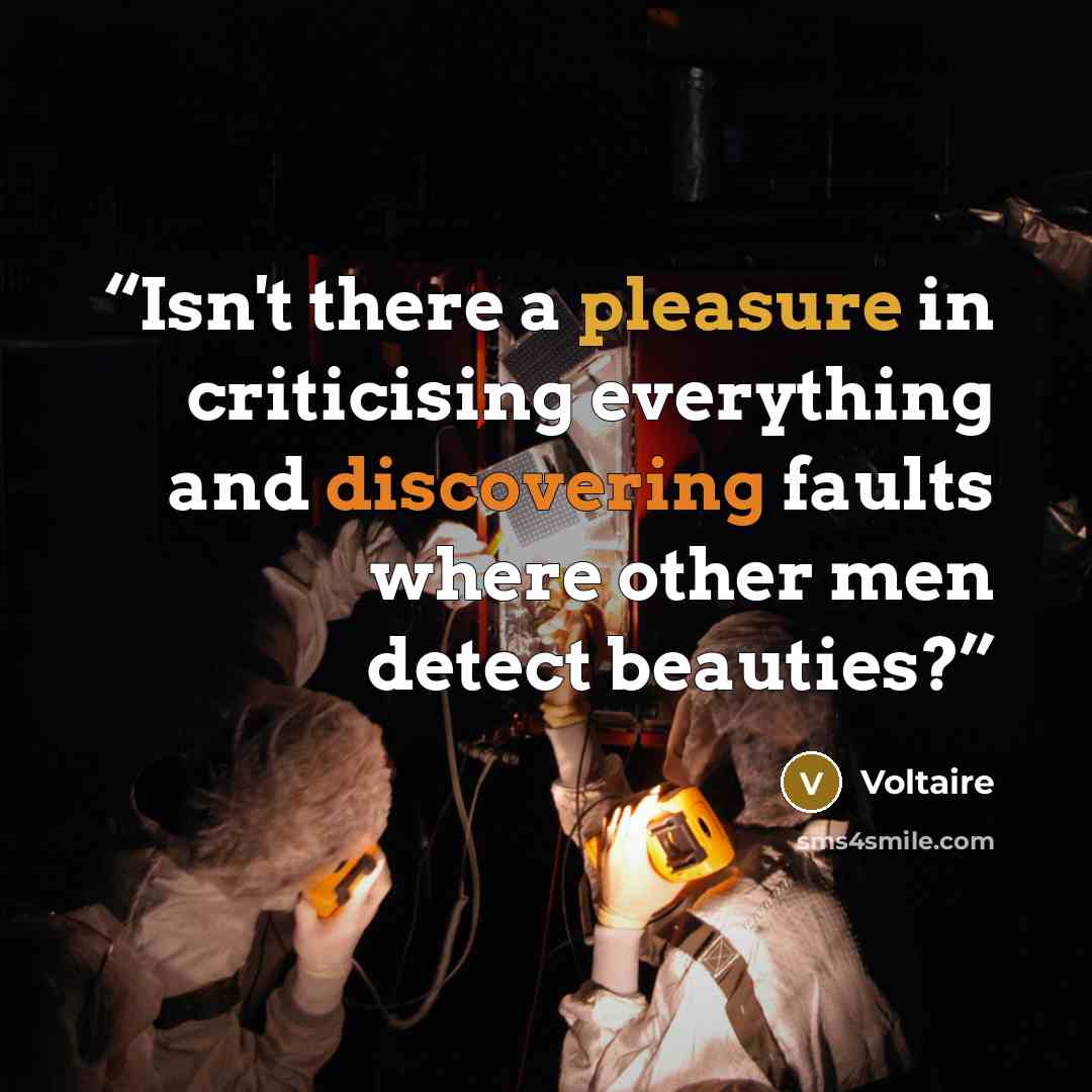 “Isn't there a pleasure in criticising everything and discovering faults where other men detect beauties?” quote by Voltaire
