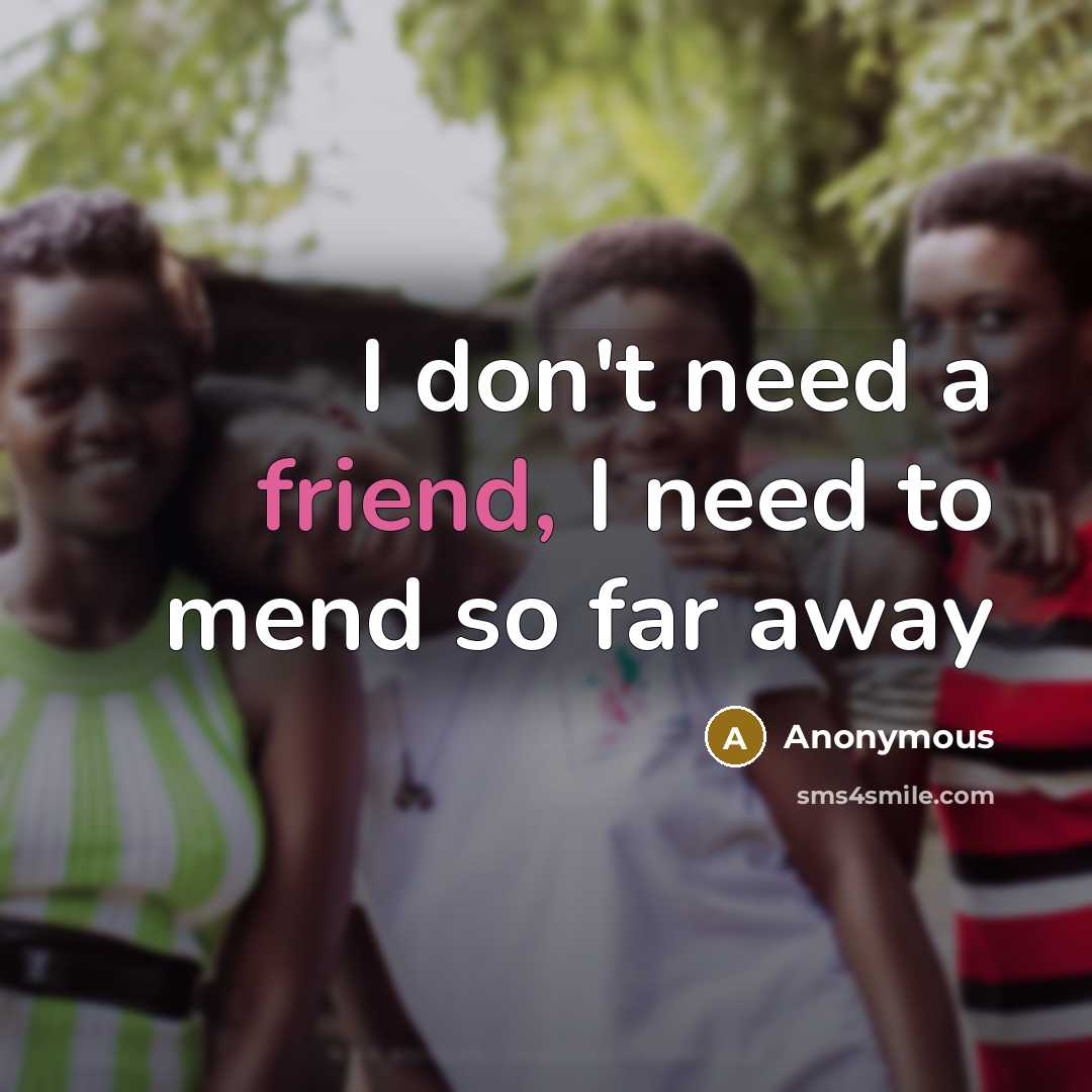 “I don't need a friend, I need to mend so…” quote by Anonymous