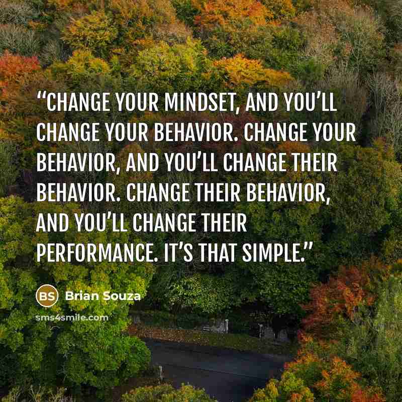 “Change your mindset, and you’ll change your behavior. Change your behavior, and you’ll change their behavior. Change their behavior, and you’ll change their performance. It’s that simple.” quote by Brian Souza