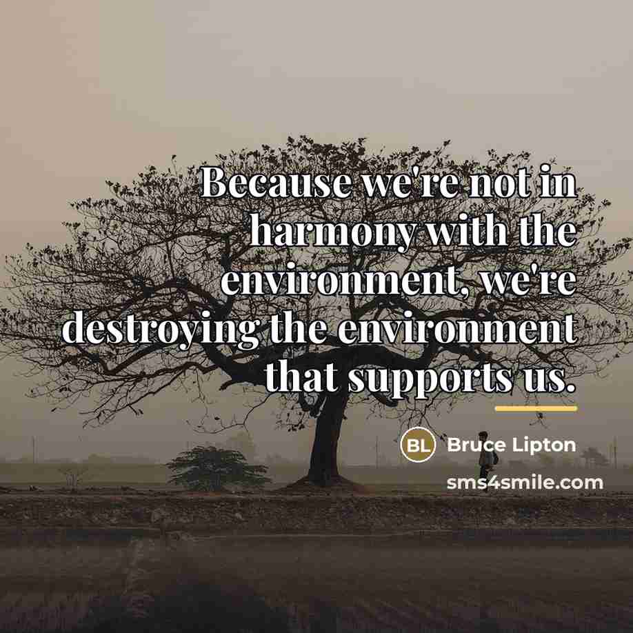 “Because we're not in harmony with the environment, we're destroying…” quote by Bruce Lipton