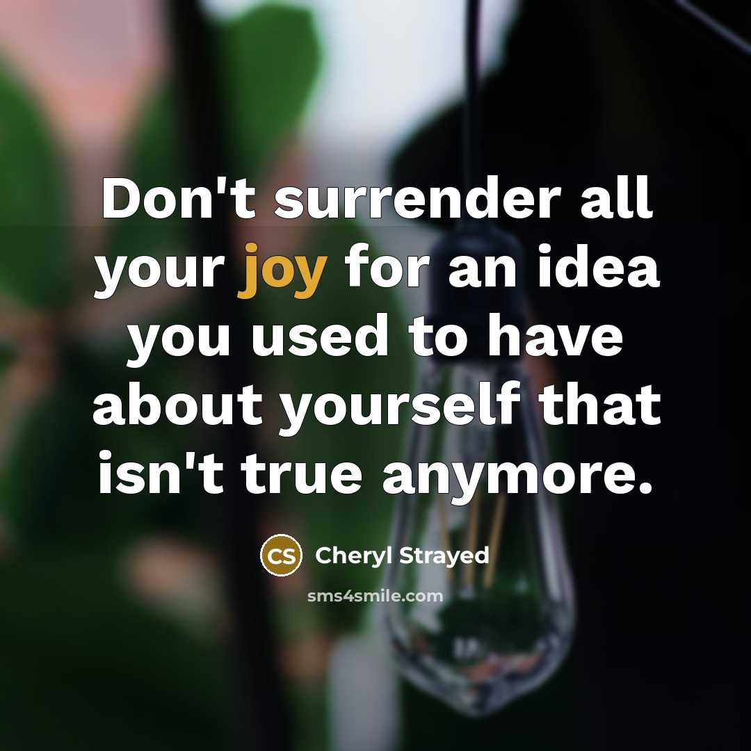“Don't surrender all your joy for an idea you used…” quote by Cheryl Strayed
