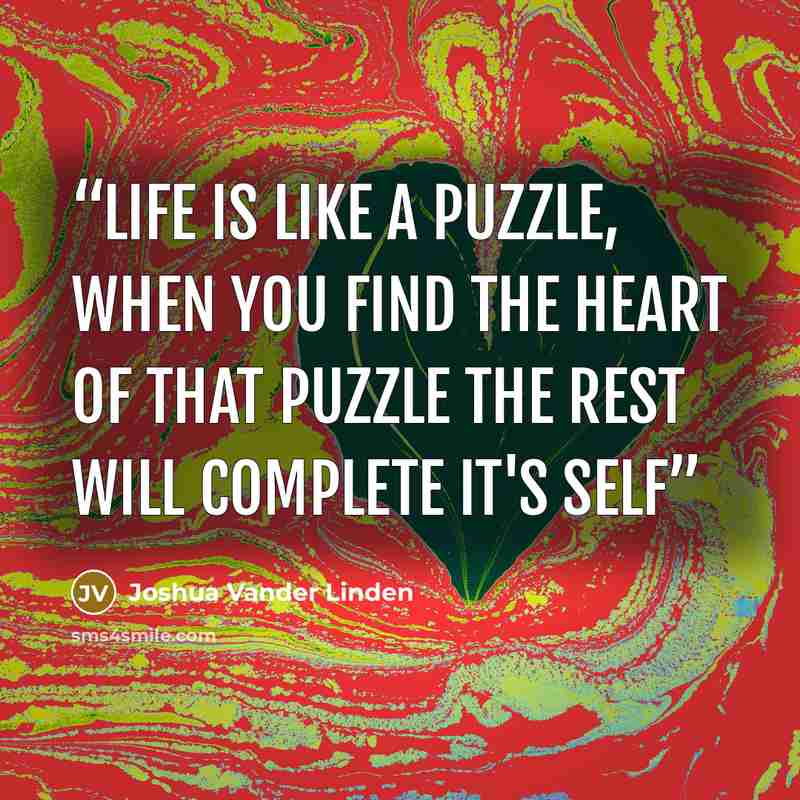 “Life is like a puzzle, when you find the heart of that puzzle the rest will complete it's self” quote by Joshua Vander Linden