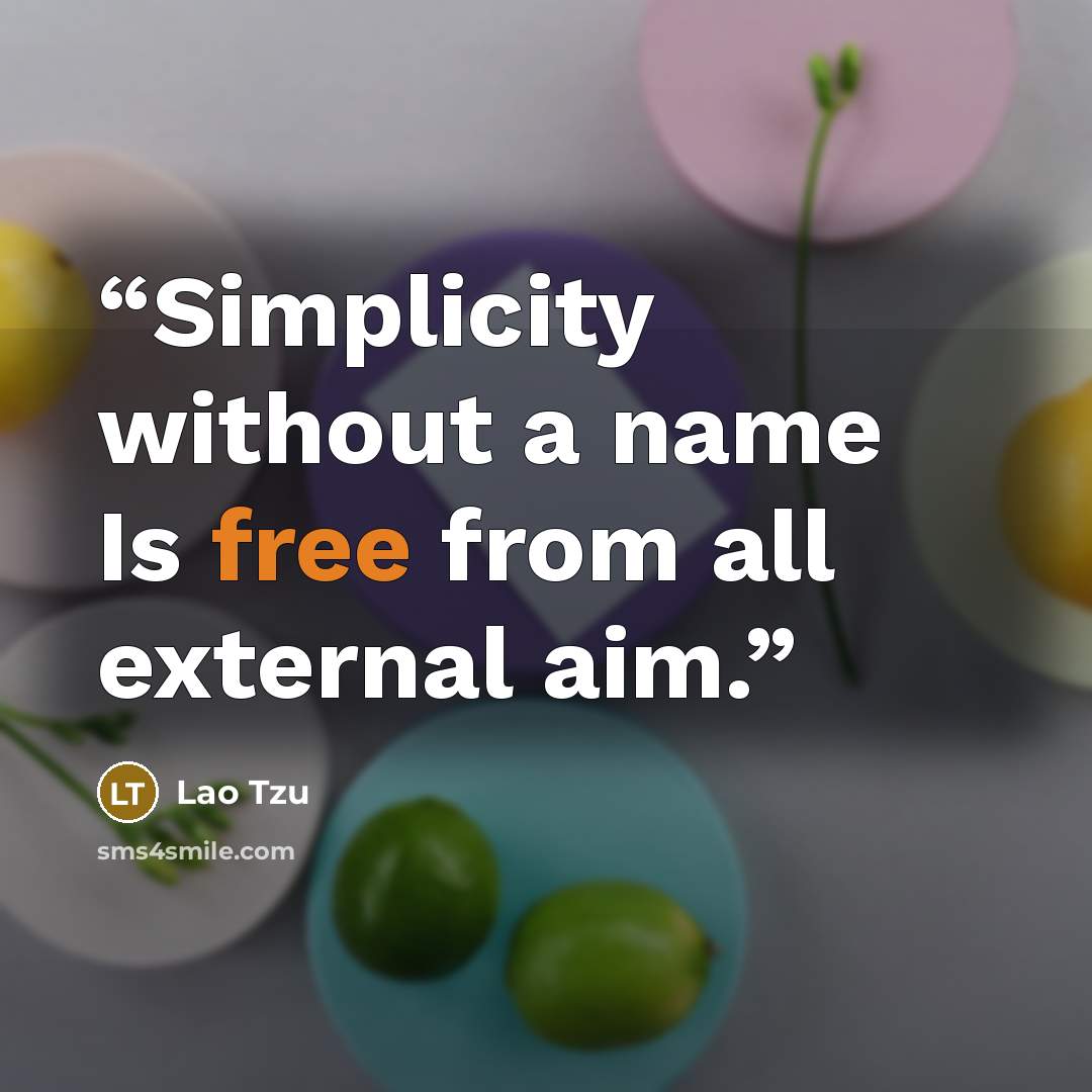 “Simplicity without a name Is free from all external aim.” quote by Lao Tzu