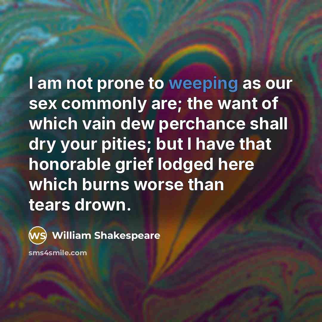 “I am not prone to weeping as our sex commonly…” quote by William Shakespeare