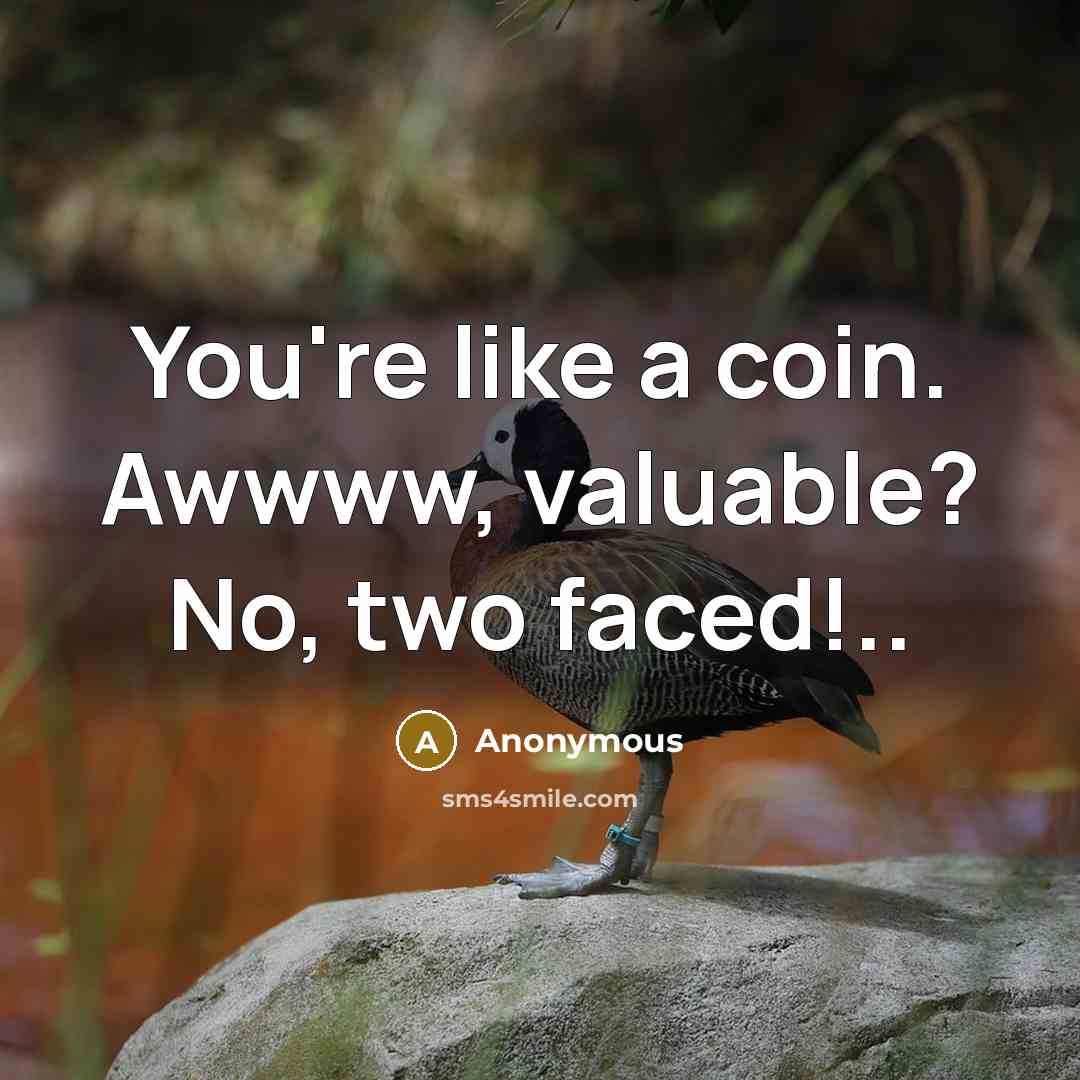 “You're like a coin. Awwww, valuable? No, two faced!..…” quote by Anonymous
