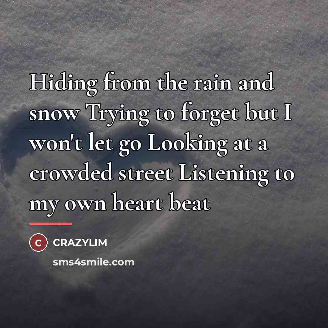 “Hiding from the rain and snow Trying to forget but…” quote by Anonymous