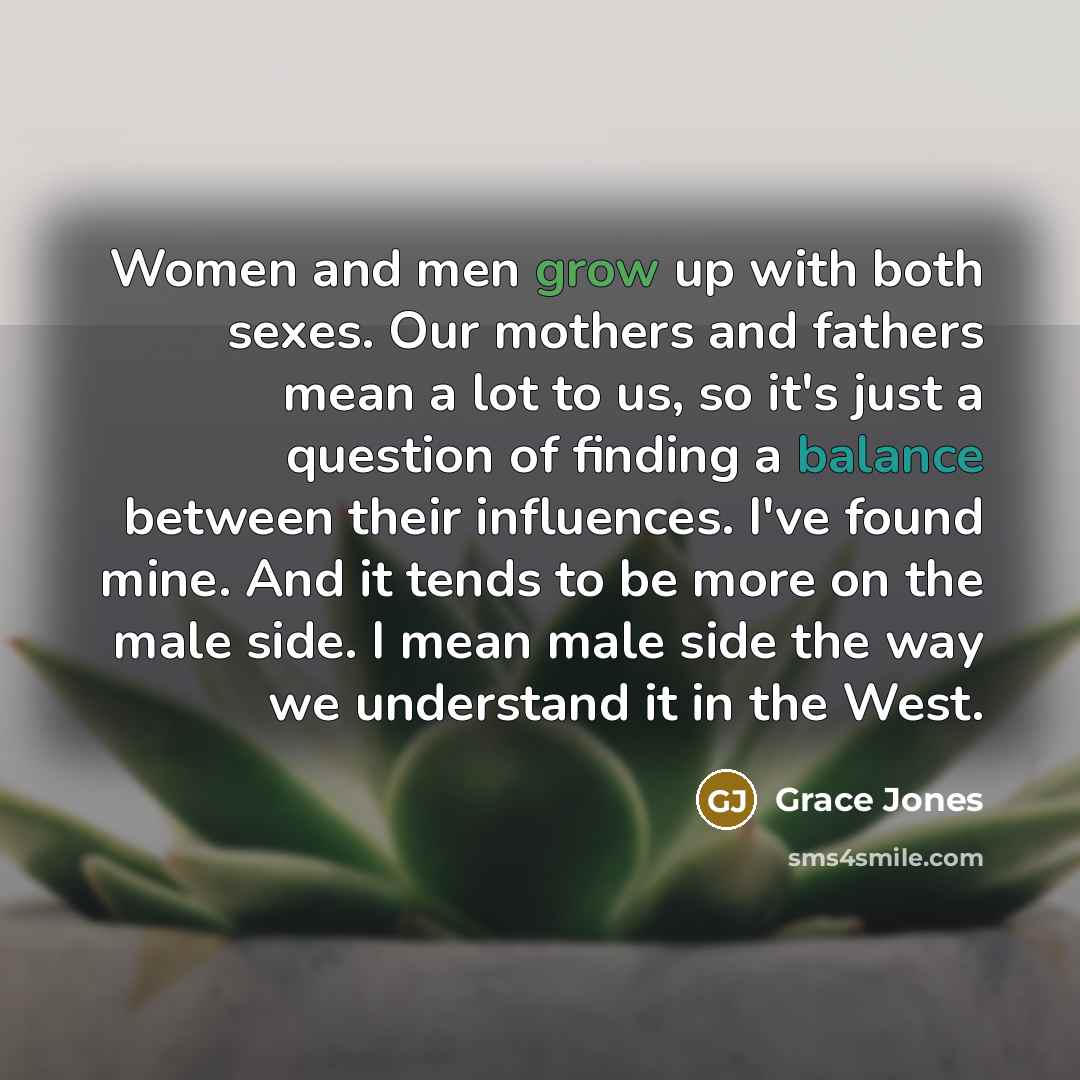 “Women and men grow up with both sexes. Our mothers…” quote by Grace Jones