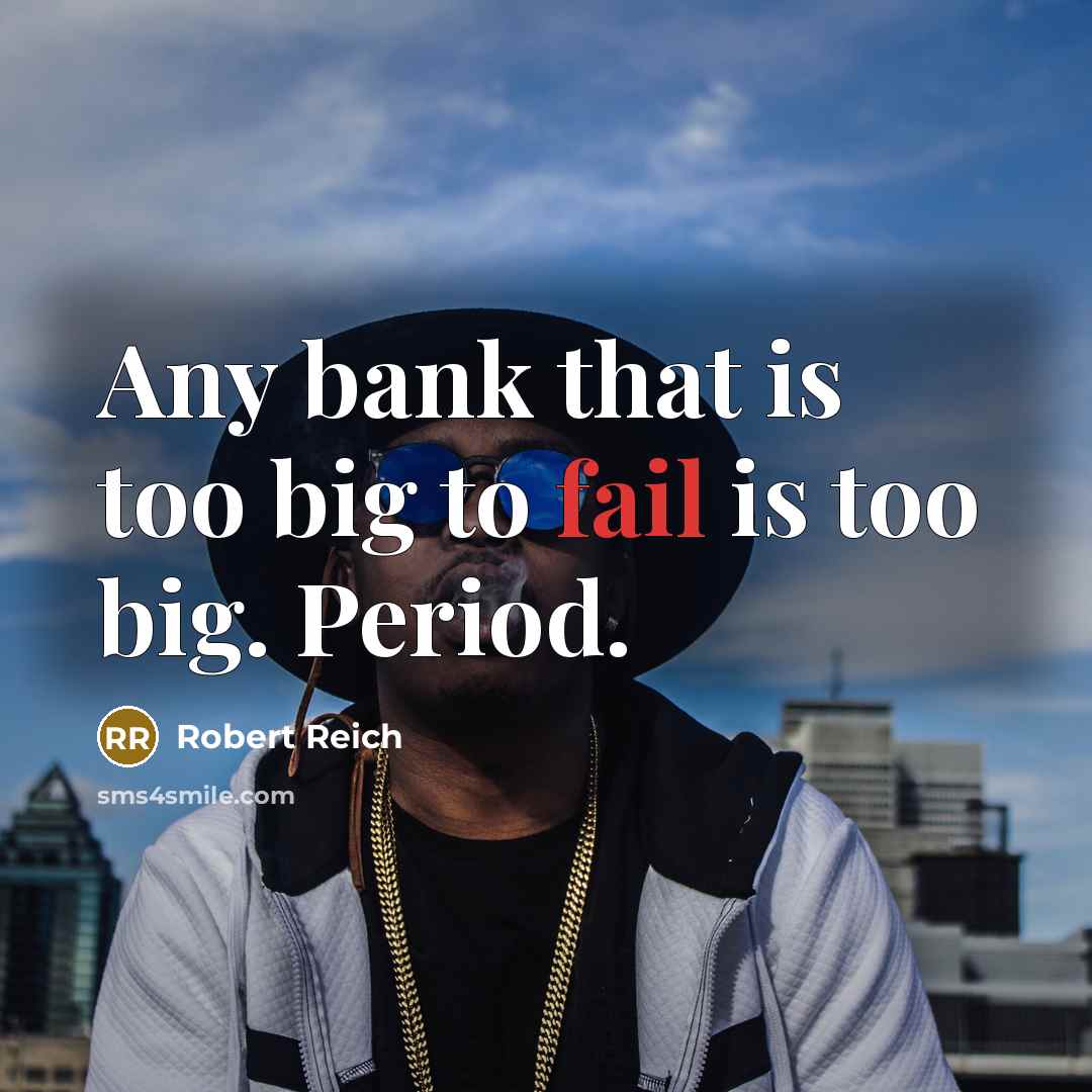 “Any bank that is too big to fail is too…” quote by Robert Reich