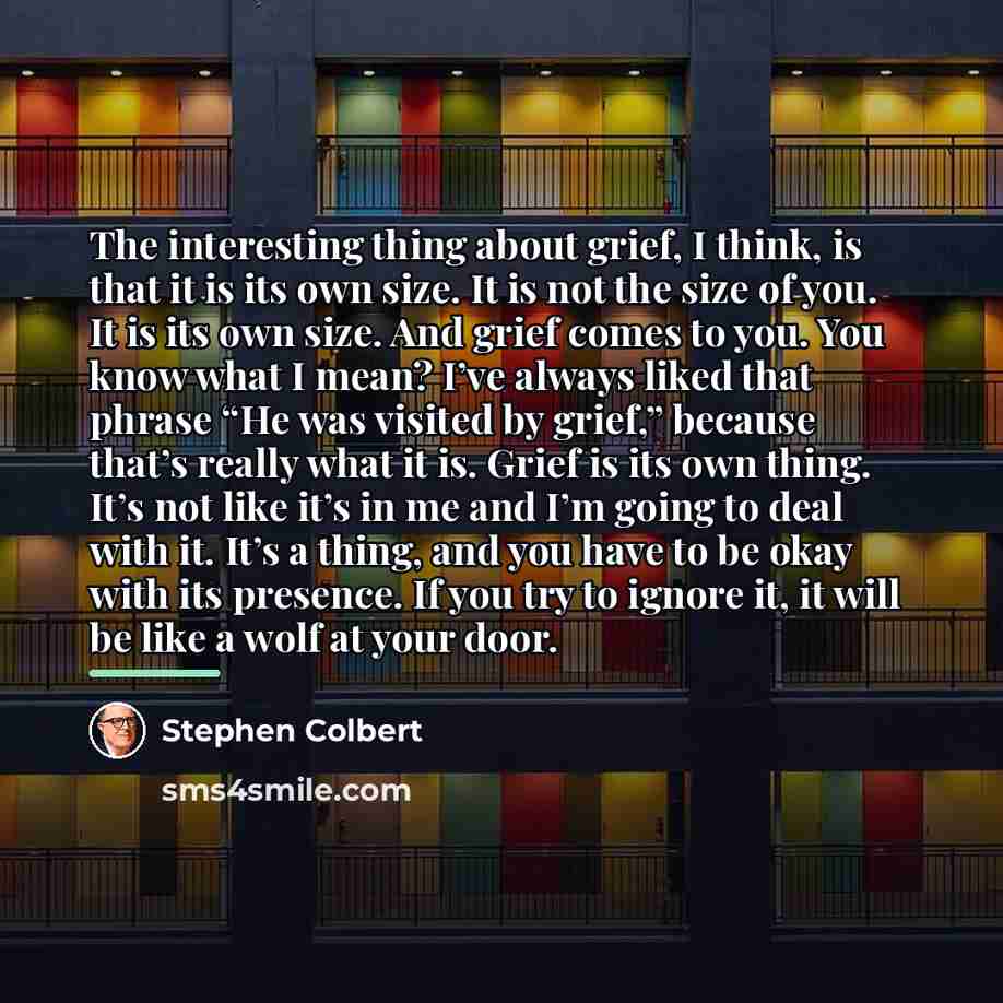 “The interesting thing about grief, I think, is that it…” quote by Stephen Colbert