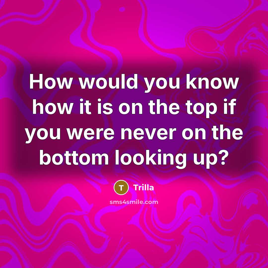 “How would you know how it is on the top if you were never on the bottom looking up?” quote by Trilla