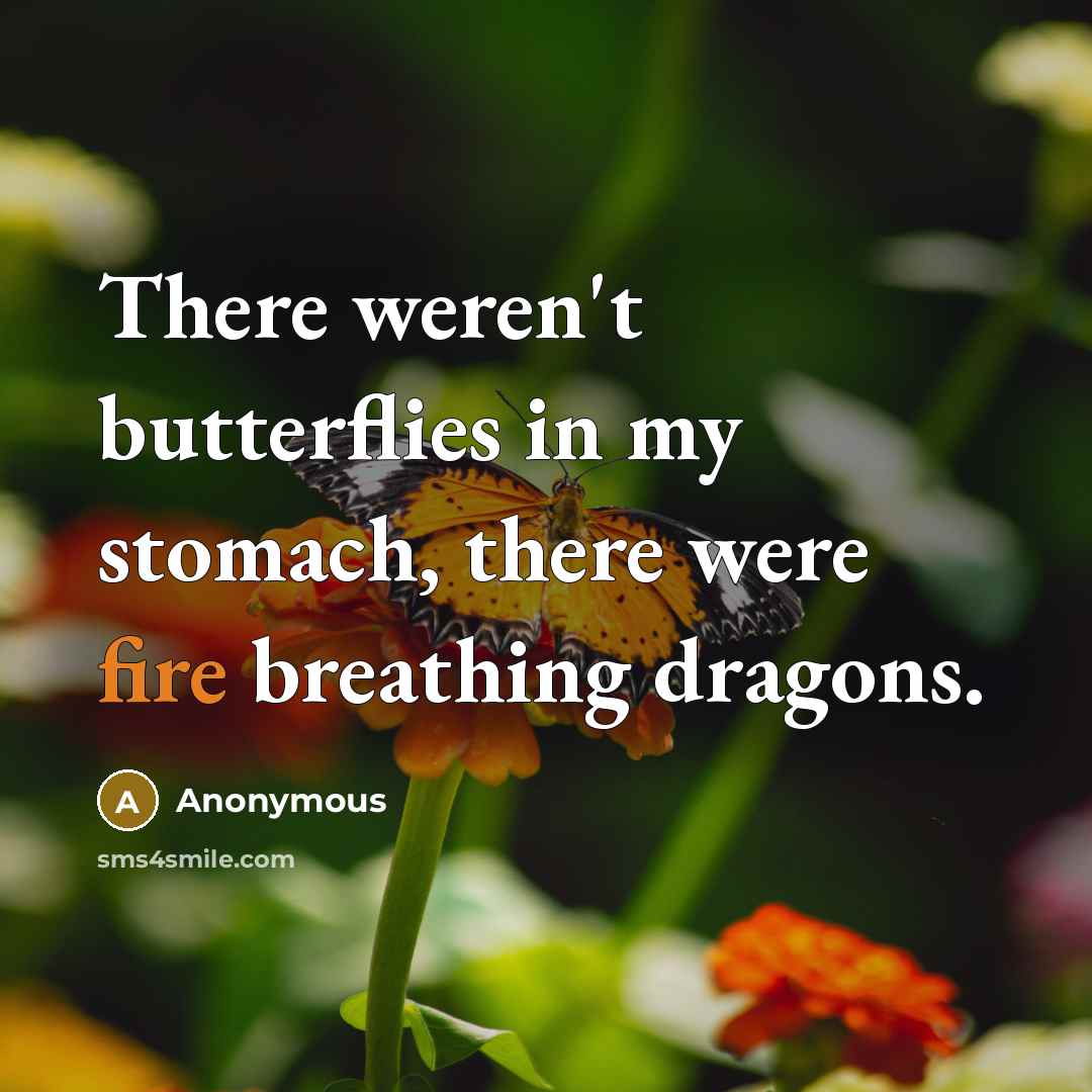 “There weren't butterflies in my stomach, there were fire breathing…” quote by Anonymous