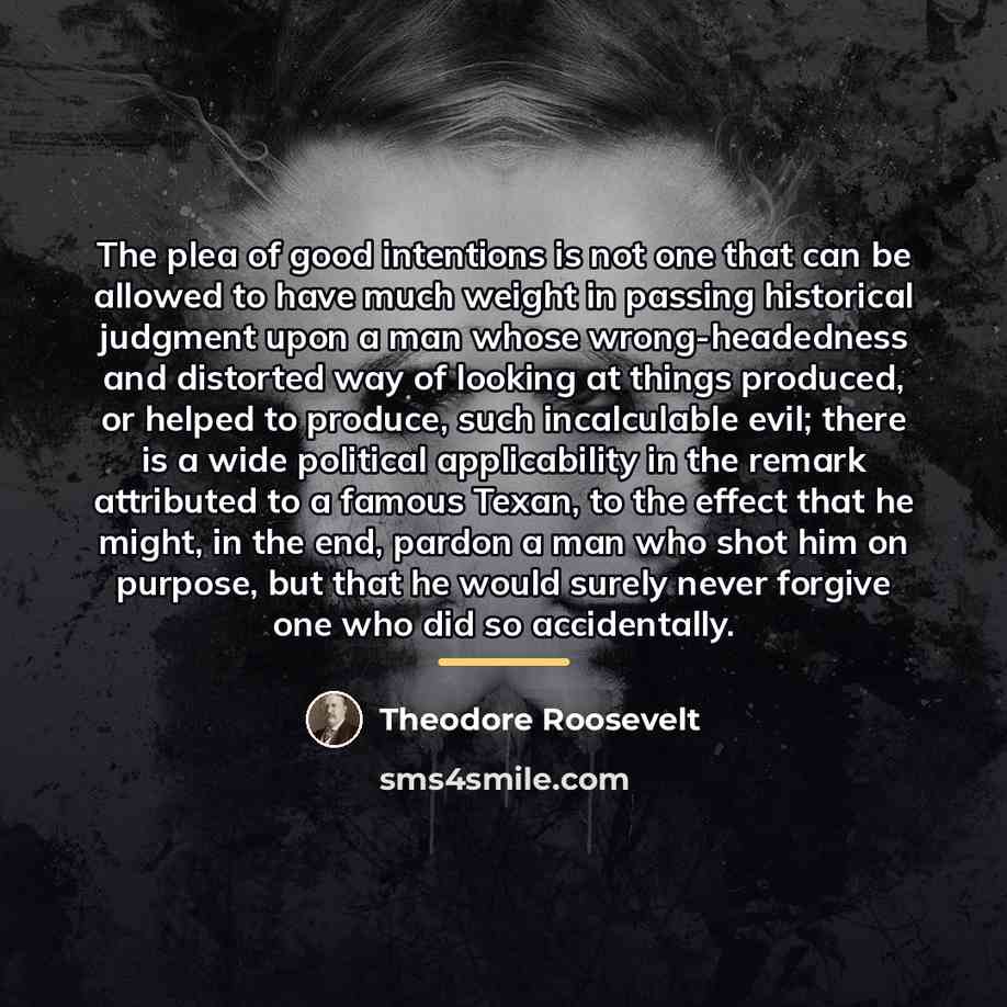“The plea of good intentions is not one that can…” quote by Theodore Roosevelt