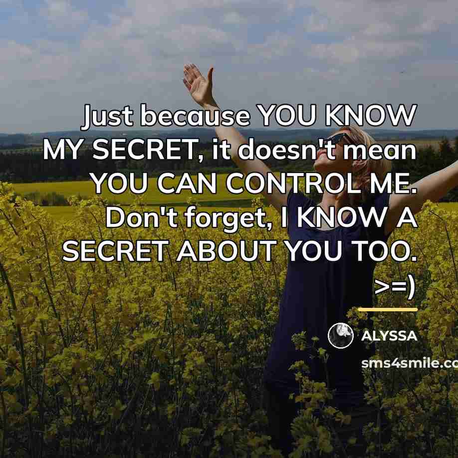 “Just because YOU KNOW MY SECRET, it doesn't mean YOU…” quote by ALYSSA